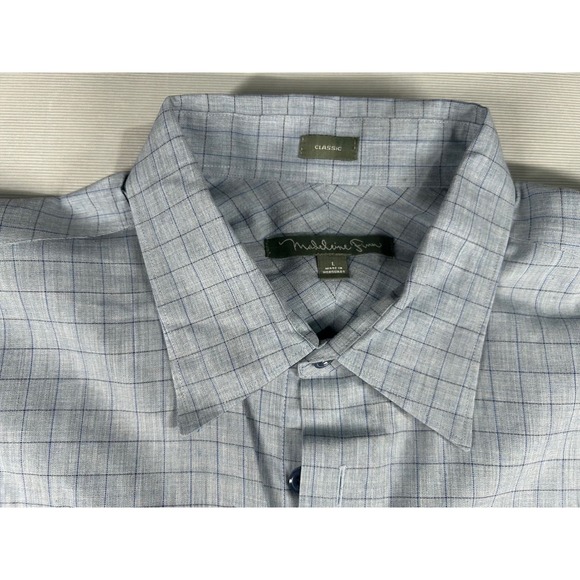 Madeline Finn Other - Madeline Finn Mens Classic Fit Blue Windowpane Check Long Sleeve Button Down L